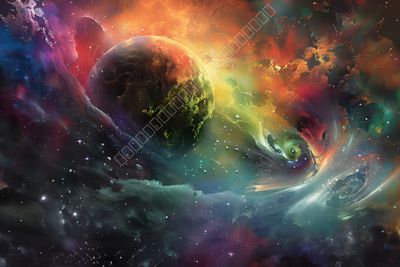 Kosmische Explosion: Abstrakte Darstellung eines Planeten in einer Nebula